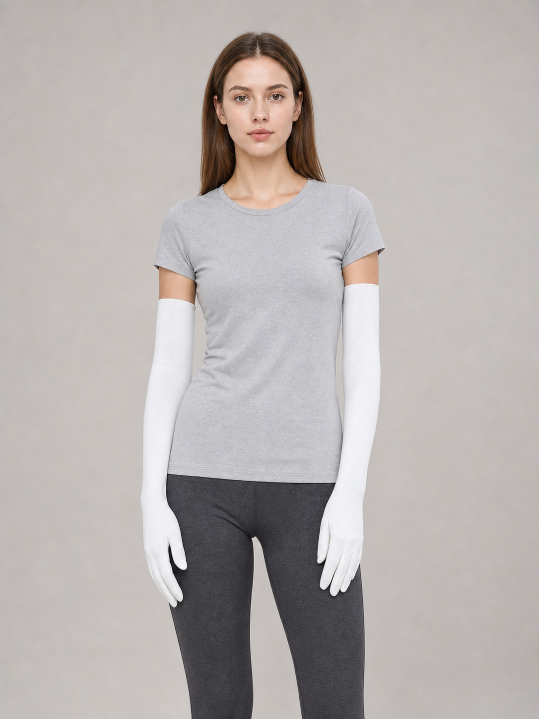 Long White Gloves with Covered Fingers