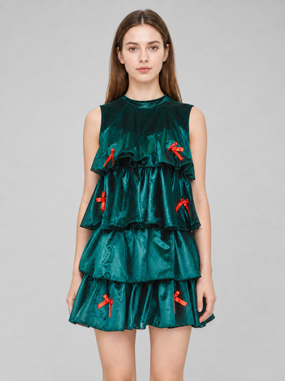 Christmas tree costume dress with tiered ruffles