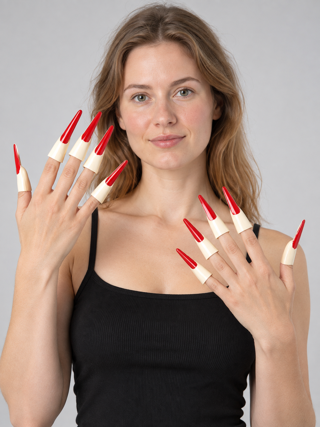 Long Red and White Cosplay Fake Nails 10 Pcs 7 cm