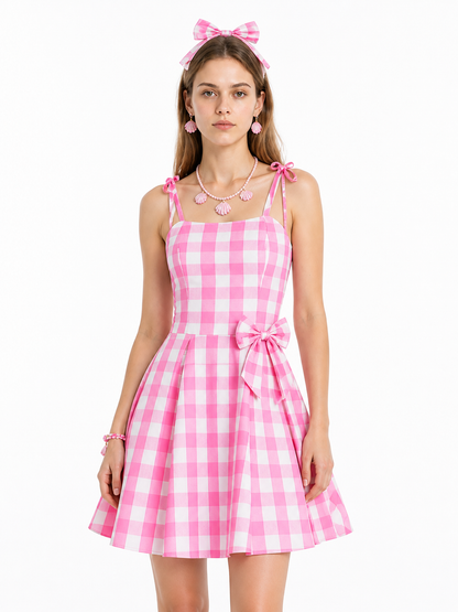 Pink-and-white gingham pinafore dress with a bow Costume Dresses detail 3
