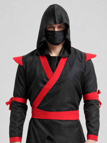 Hooded Ninja Costume with Red Ribbons