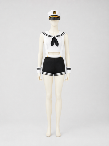 Sailor Costume: White Top, Black Shorts, Sailor Cap Costume Headwear detail 3