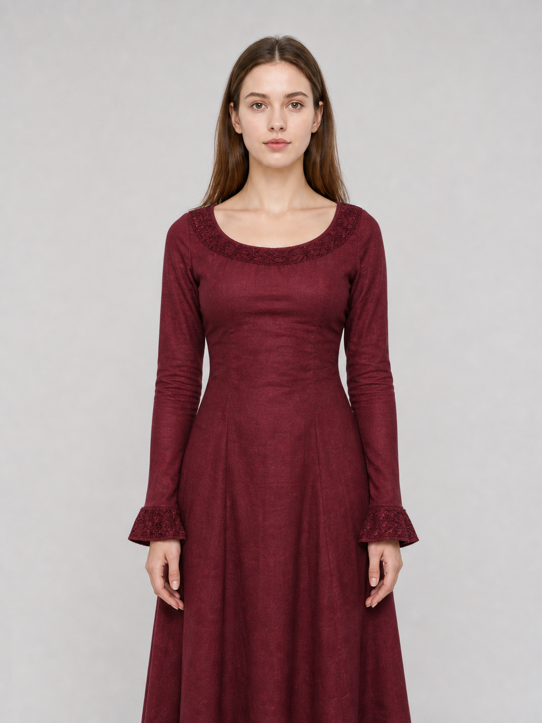Black Medieval Maxi Dress with Long Sleeves