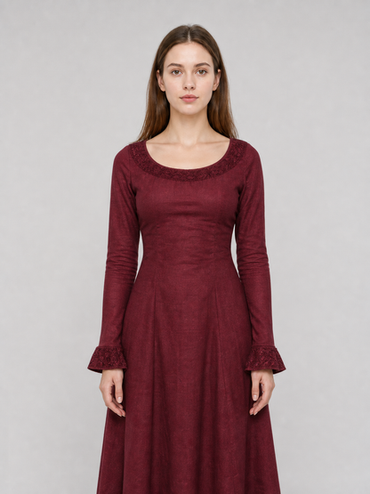 Black Medieval Maxi Dress with Long Sleeves