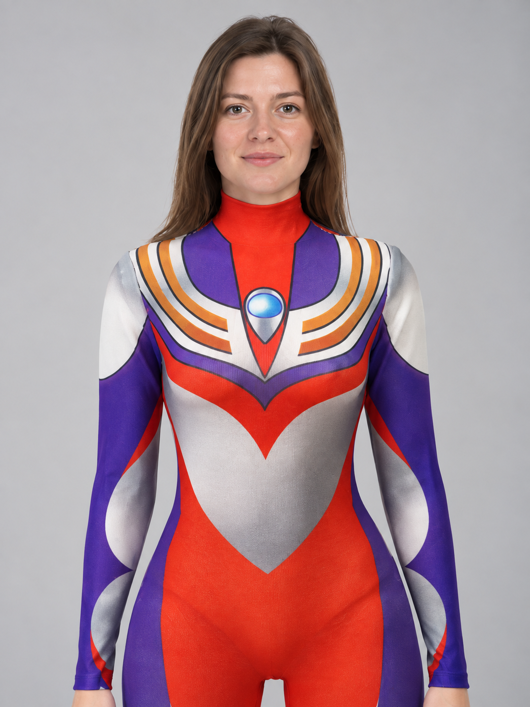 Cosplay Jumpsuit with High Neck and Geometric Print