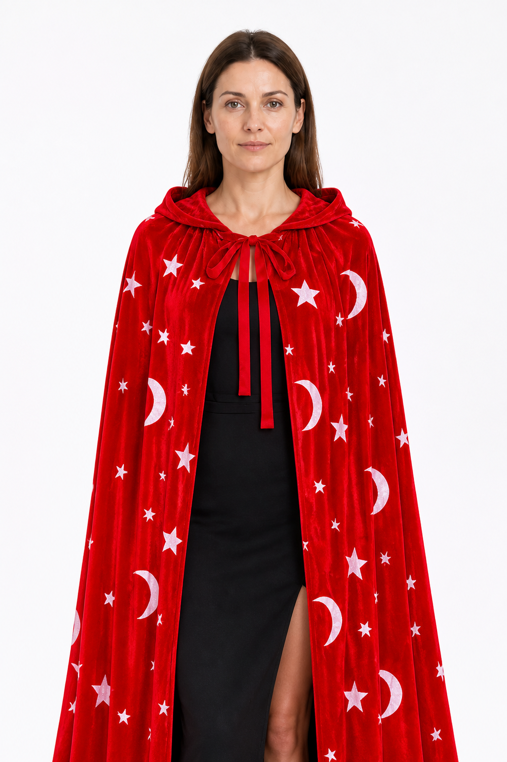 Red Hooded Cloak with Moon and Stars for Halloween Costume Capes detail 3