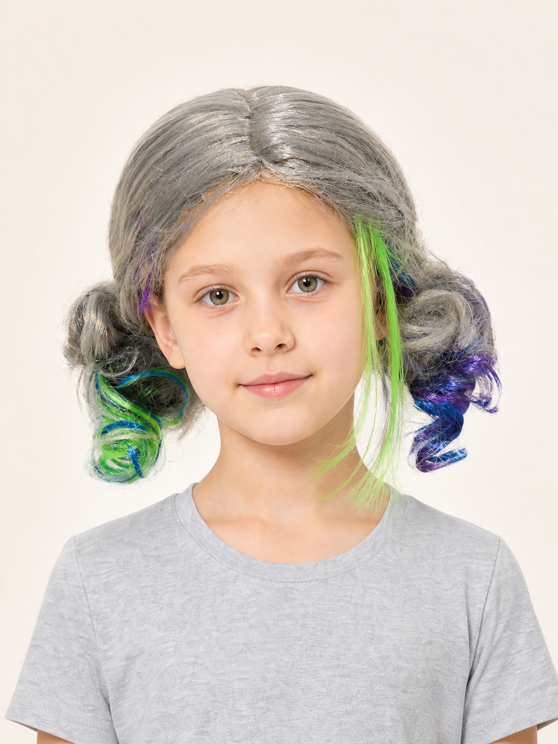 Gray Carnival Wig with Colored Strands for Cosplay