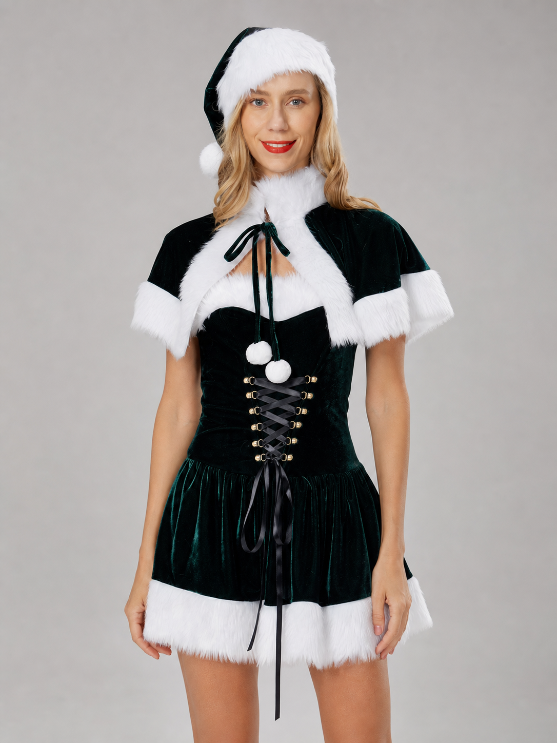 Retro Costume: Christmas-Style Dress with Cape Costume Dresses detail 3