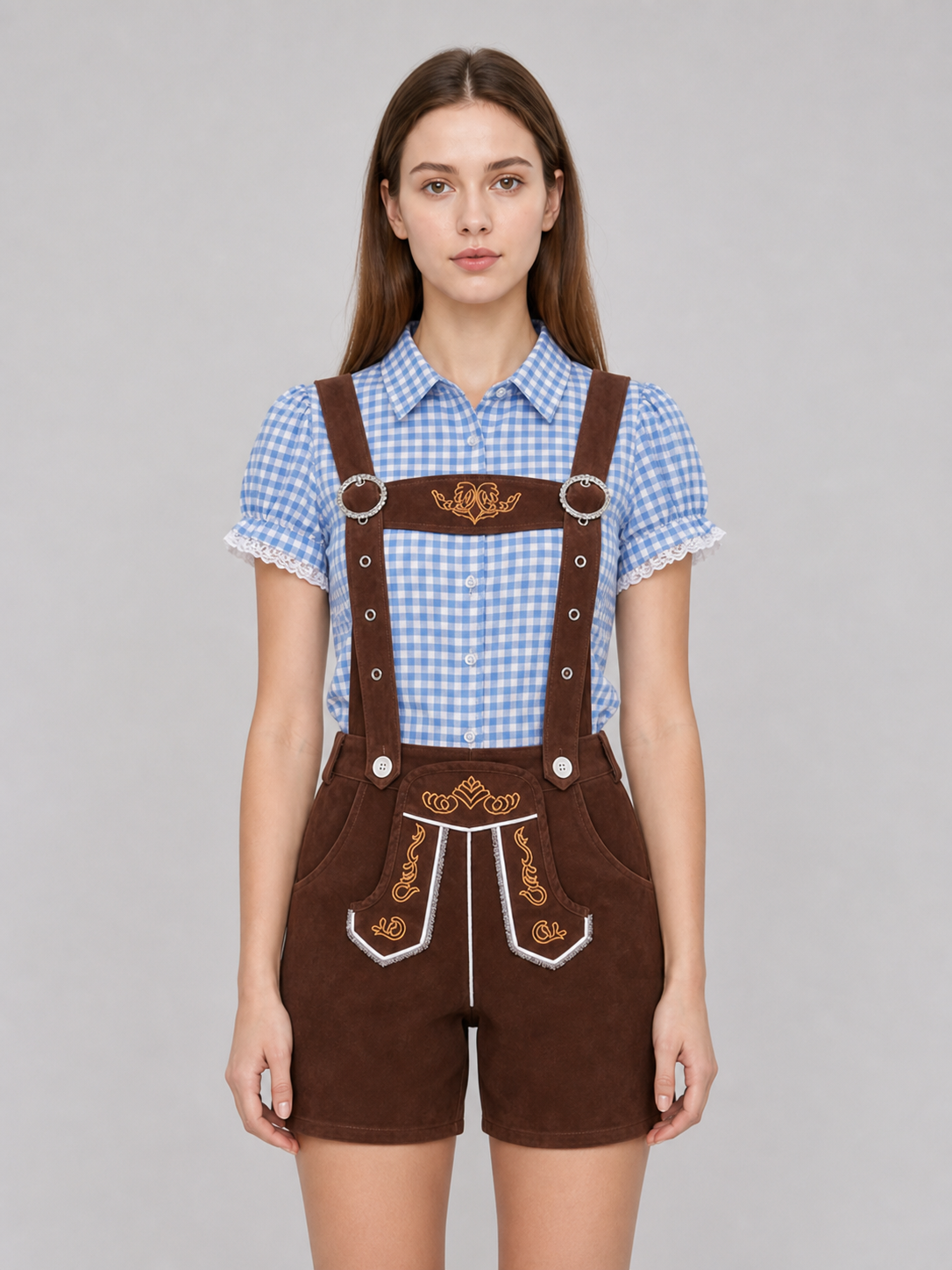 Folk-Style Set: Shirt and Suspender Shorts