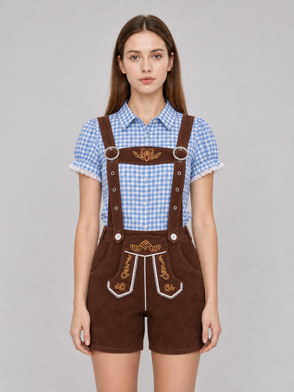 Folk-Style Set: Shirt and Suspender Shorts