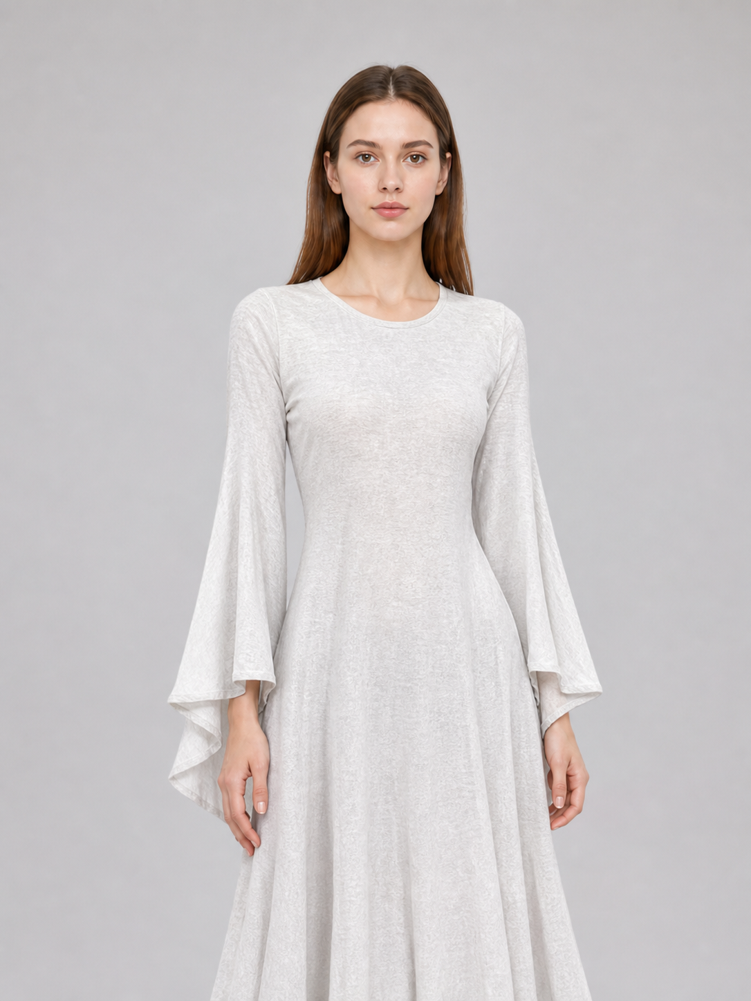 White Boho Maxi Dress with Belt and Flared Sleeves