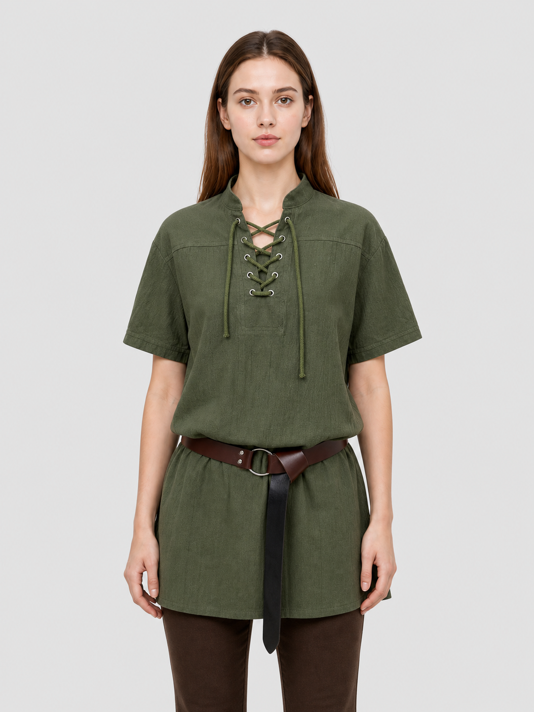Stand-Collar Shirt with Lacing