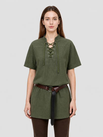 Stand-Collar Shirt with Lacing