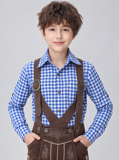 Blue Plaid Long-Sleeve Button-Down Shirt