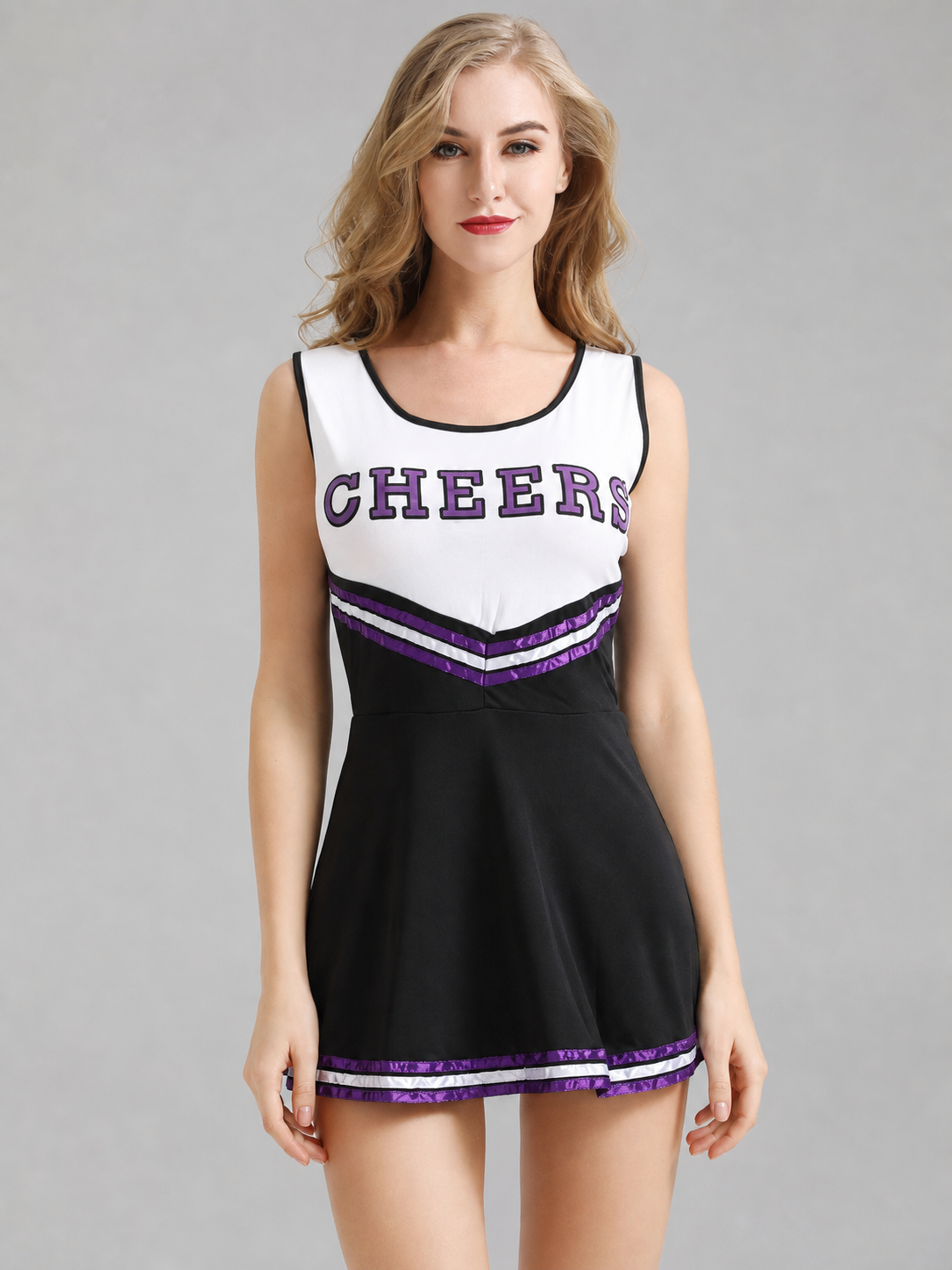 Cheerleading Costume with Dress, Bow, and Pom-Poms
