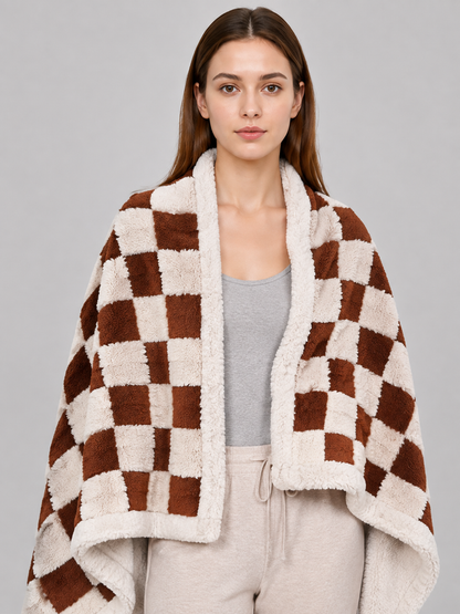 Double-Sided Dog Blanket in Brown-and-Cream Plaid Wearable Blankets detail 2