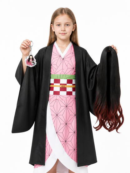 Nezuko Cosplay Costume with Kimono and Wig Costume Wigs detail 3
