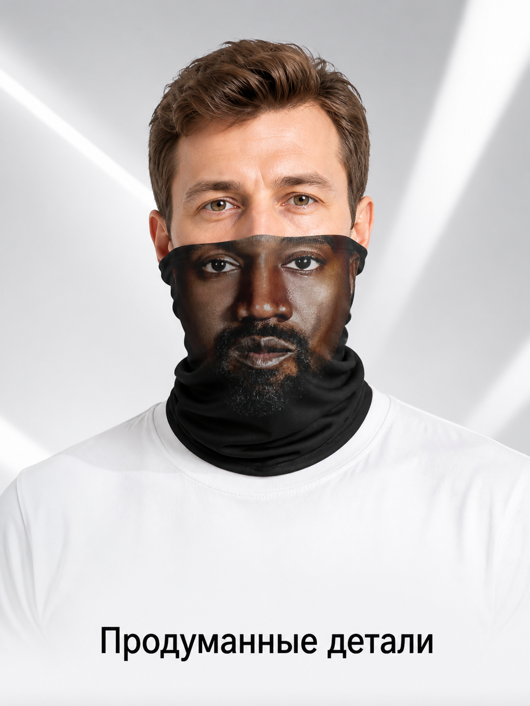 Halloween Mask with a Realistic Face and Black Beard Costume Masks detail 2