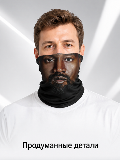 Halloween Mask with a Realistic Face and Black Beard Costume Masks detail 2