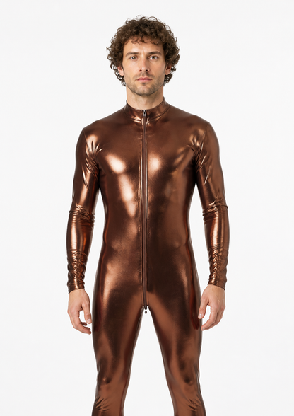 Patent-Finish Form-Fitting Jumpsuit with Zipper product detail 3