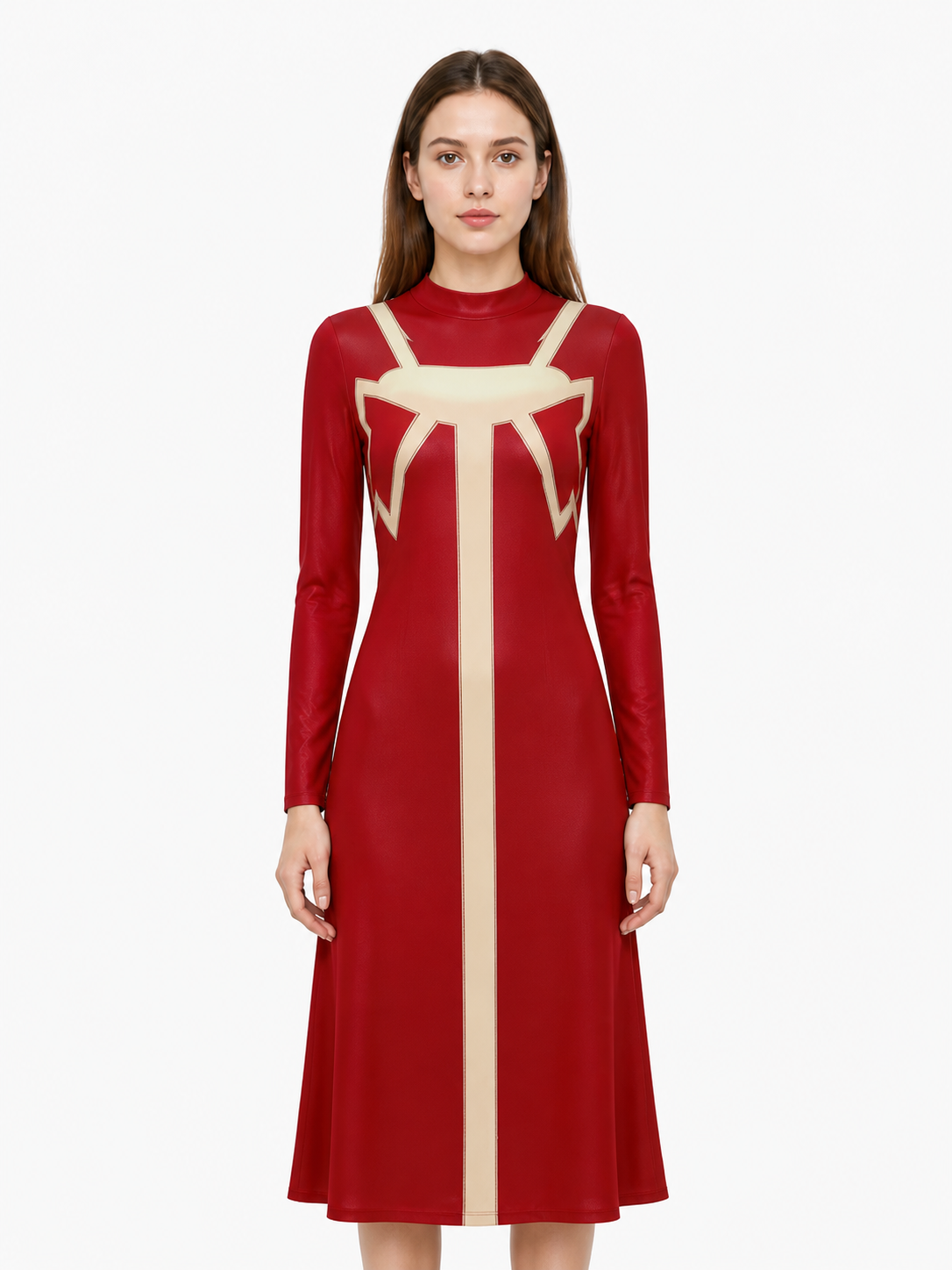 Red Madame Web Cosplay Dress with Patterned Detailing Costume Dresses detail 3