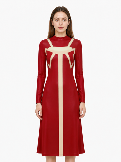 Red Madame Web Cosplay Dress with Patterned Detailing Costume Dresses detail 3