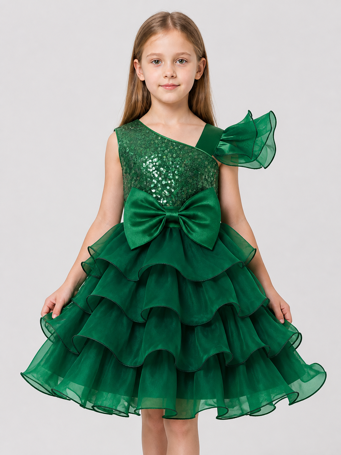 Festive Green Princess Dress with Bow Costume Dresses detail 3