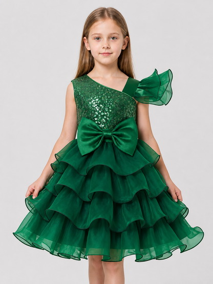 Festive Green Princess Dress with Bow Costume Dresses detail 3