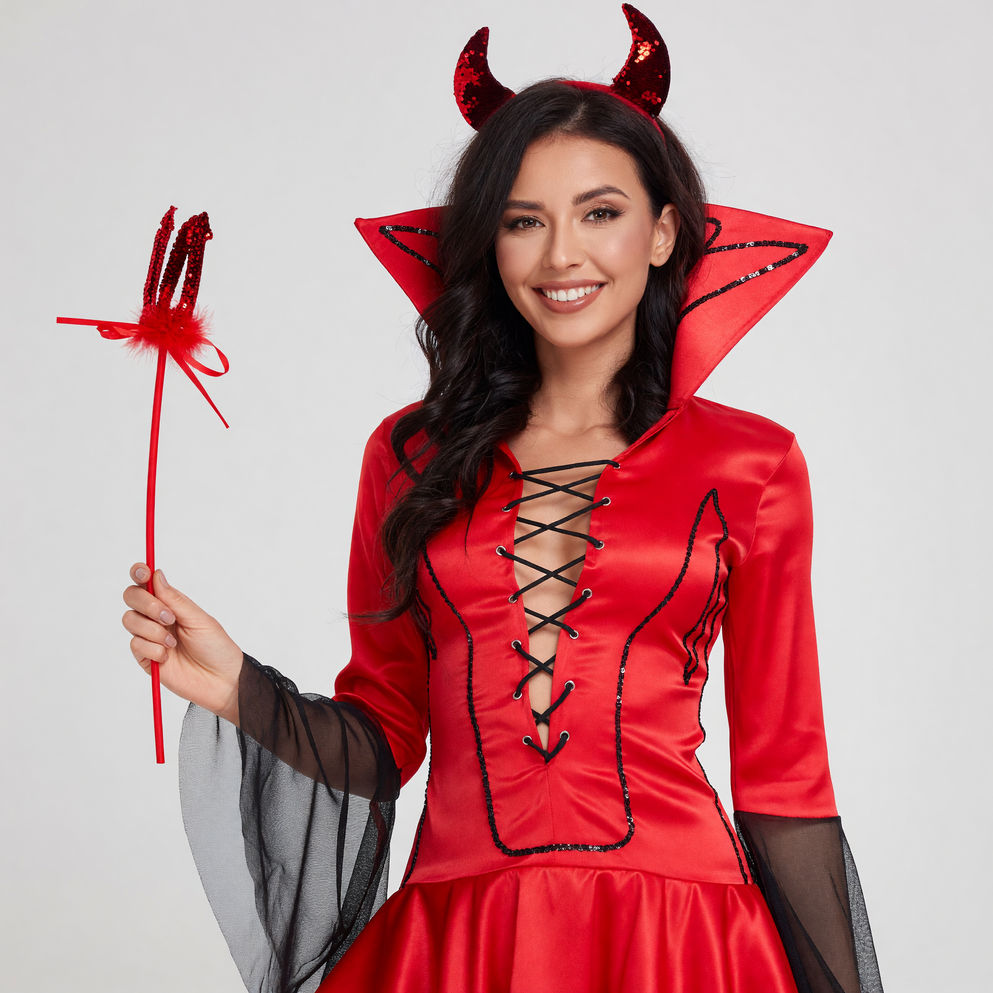Vampire Costume with Horns and Trident for Cosplay