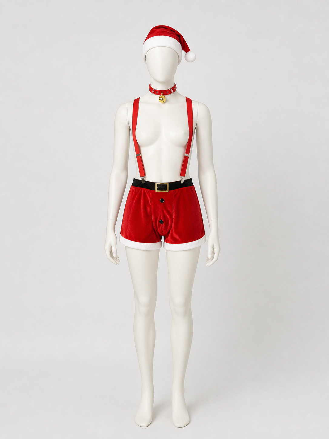 Christmas costume with shorts, hat, and collar