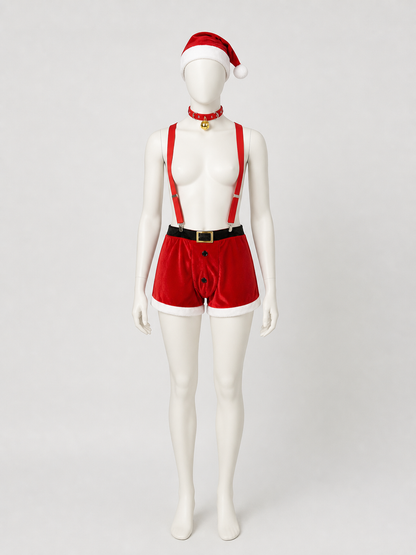 Christmas costume with shorts, hat, and collar