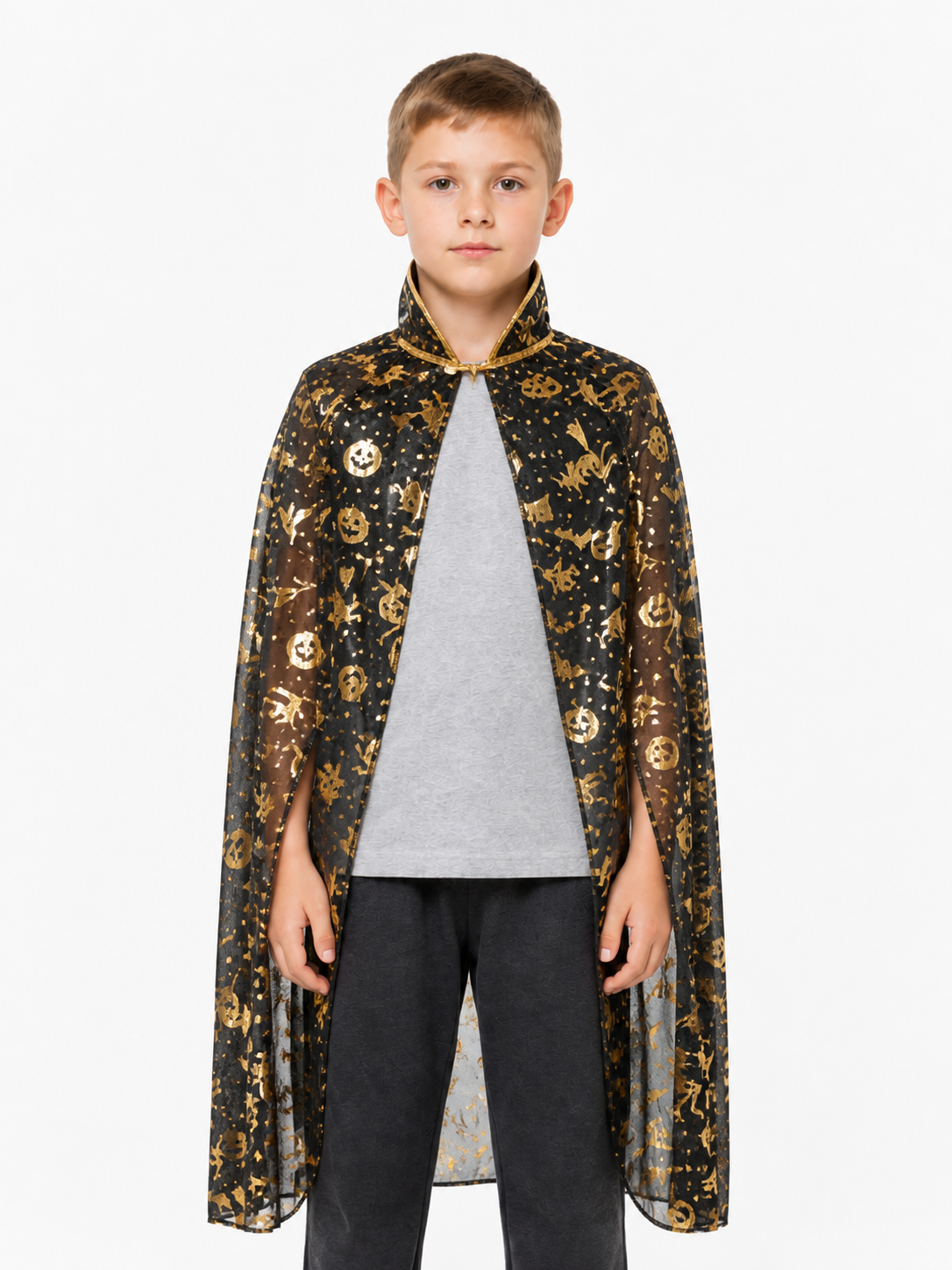 Halloween Cloak with Gold Designs and a High Collar Costume Capes detail 2