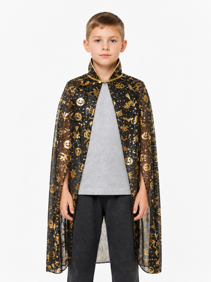 Halloween Cloak with Gold Designs and a High Collar Costume Capes detail 2