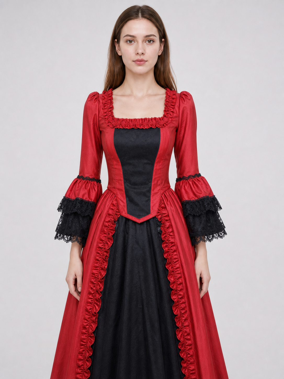 Gothic Dress with Lace and Flared Sleeves