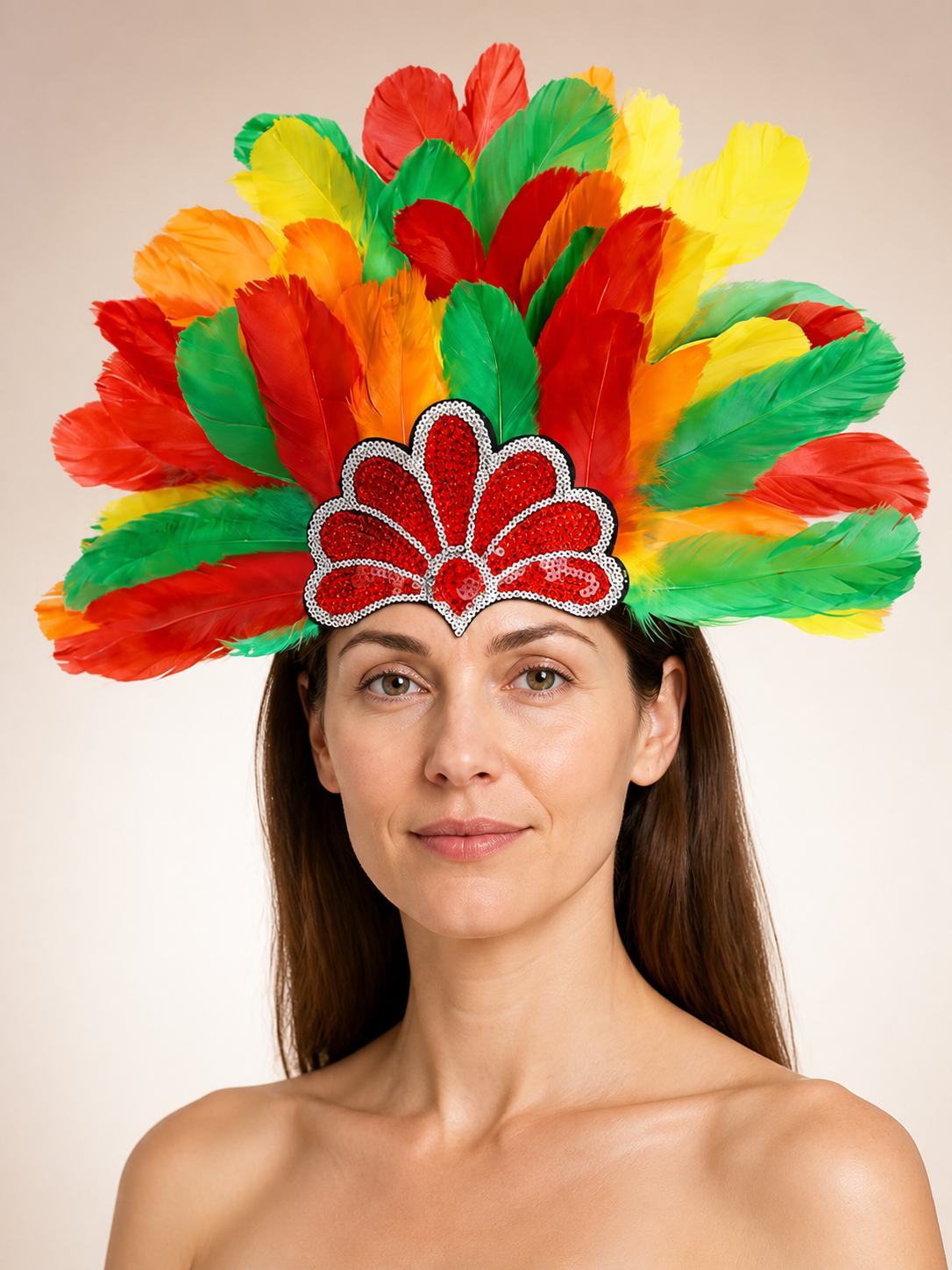 Multicolor feather carnival headpiece with beads product view 36