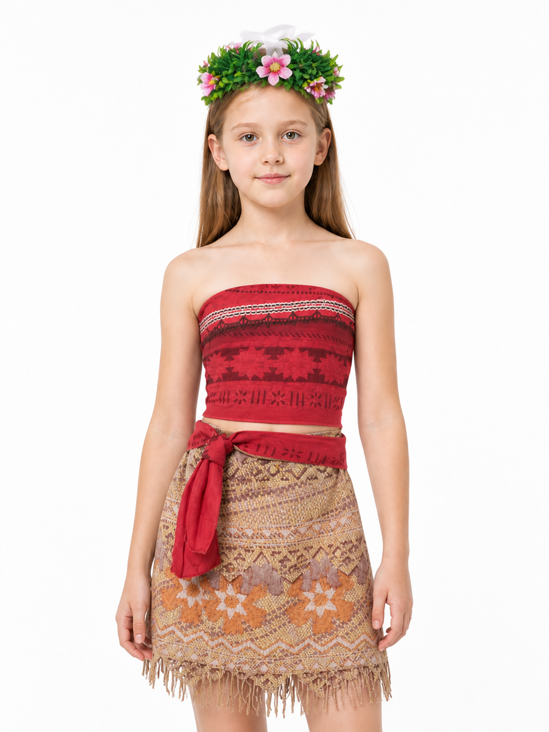 Moana Costume with Skirt, Top, and Flower Crown Costume Headwear detail 3
