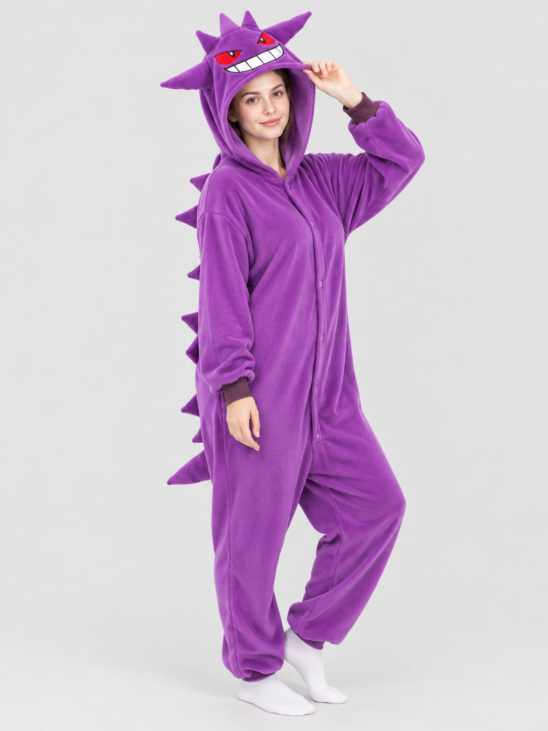 Purple Kigurumi Jumpsuit with Hood and Spikes