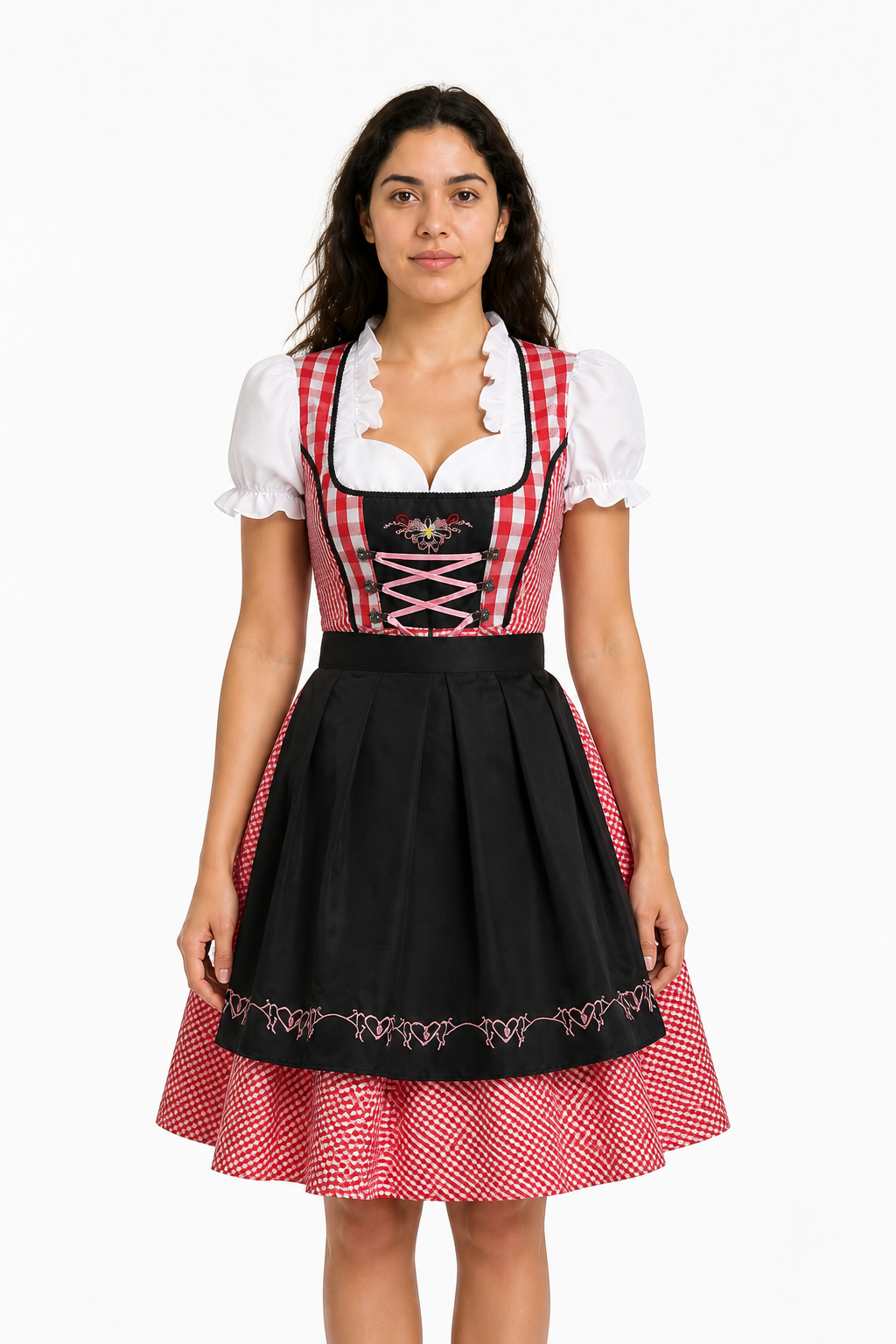 Dirndl with a Full Skirt and Red-and-White Checkered Apron Costume Dresses detail 3
