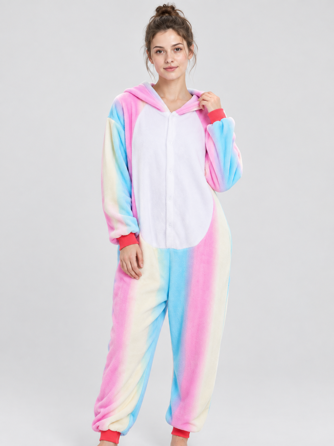 Hooded Kigurumi Jumpsuit, Flannel, Pastel