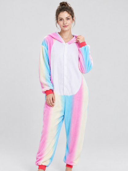 Hooded Kigurumi Jumpsuit, Flannel, Pastel