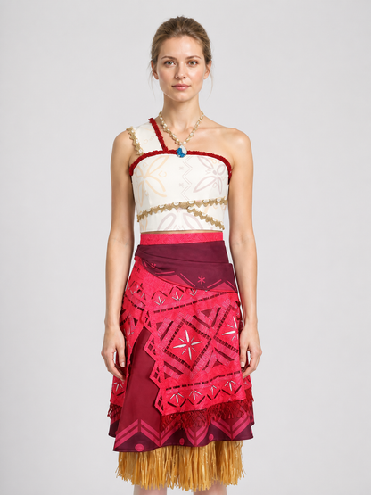Moana Costume with Layered Skirt and Gold Fringe Costumes detail 3