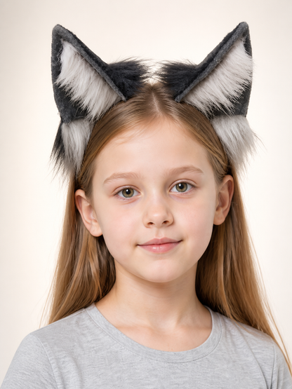 Gray and White Wolf Ears Carnival Headband Costume Headwear detail 2