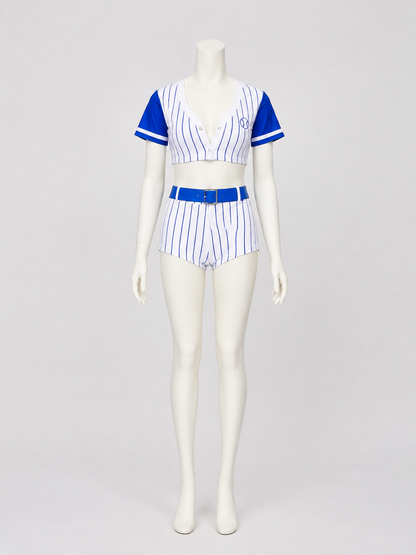 Blue Striped Cheerleader Costume with Skort, S-XL Costumes detail 3