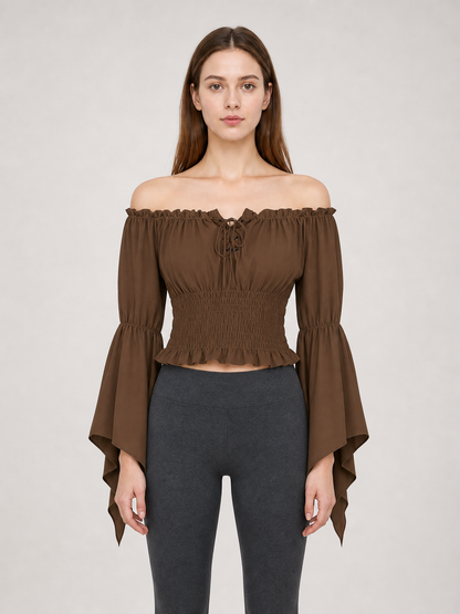 Cropped Ruffled Blouse with Front Tie