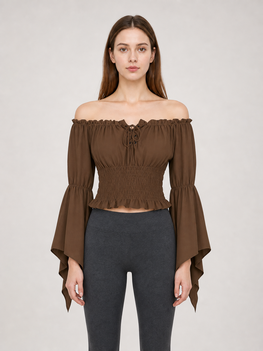Cropped Ruffle Tie-Front Blouse