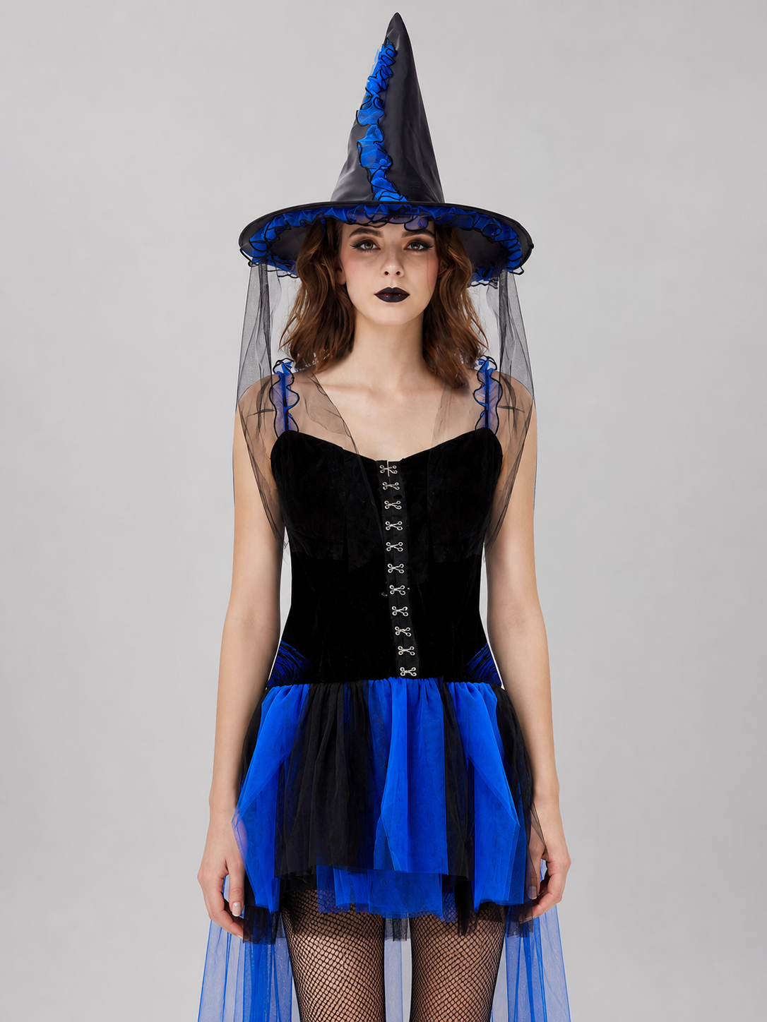 Halloween witch costume with hat and veil