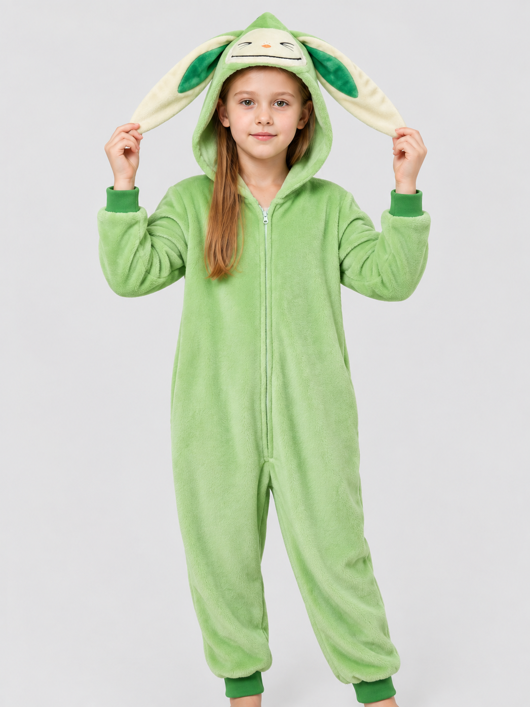 Kids' Bunny Ear Hooded Pajama Jumpsuit with Appliqué