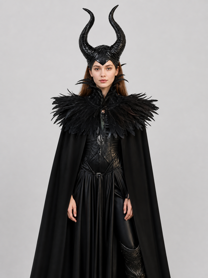 Gothic Black Two-Layer Collarless Cloak