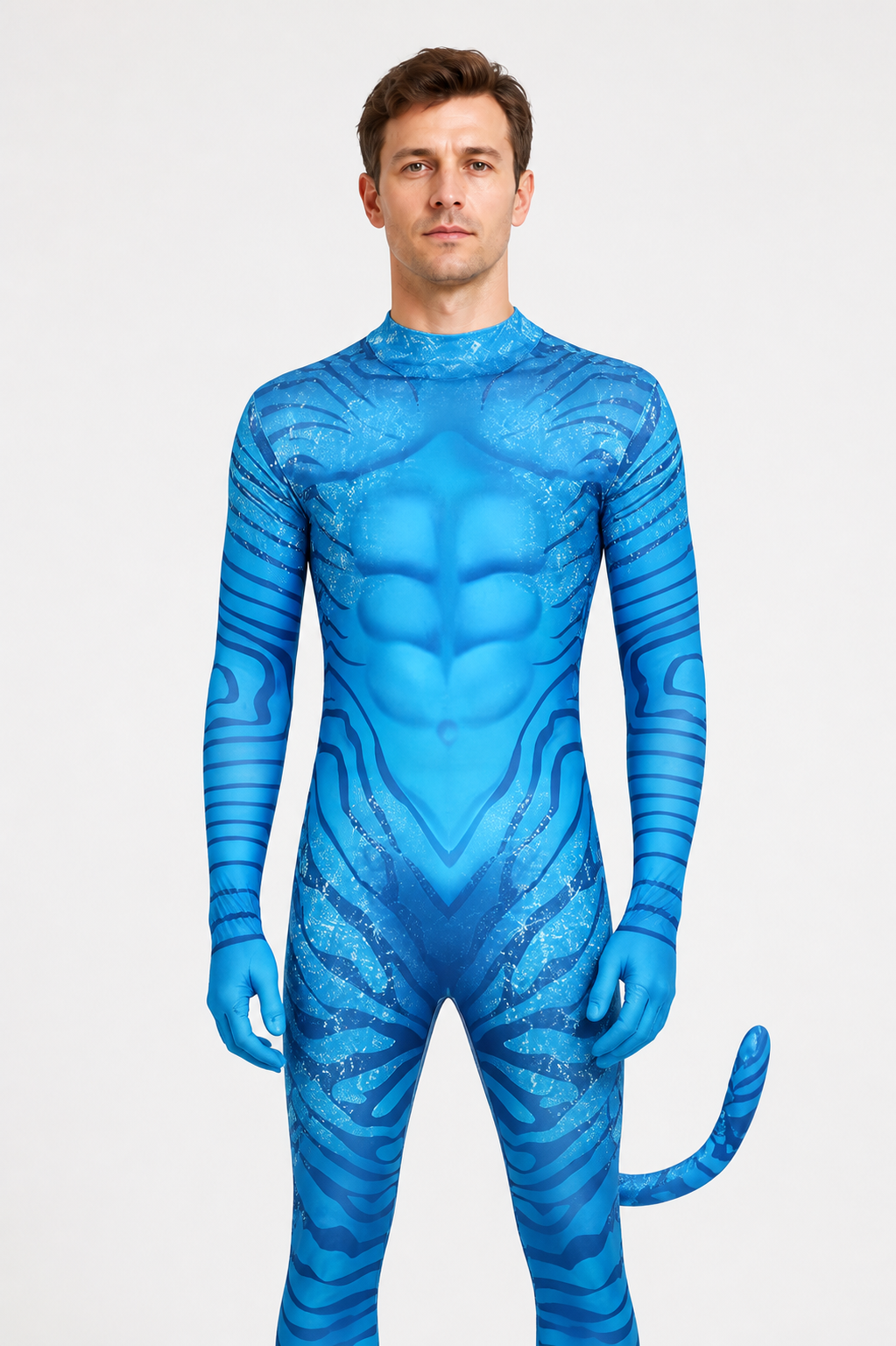 Blue Avatar Costume with Tail and Muscles for Children and Adults