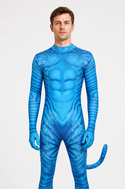 Blue Avatar Costume with Tail and Muscles for Children and Adults